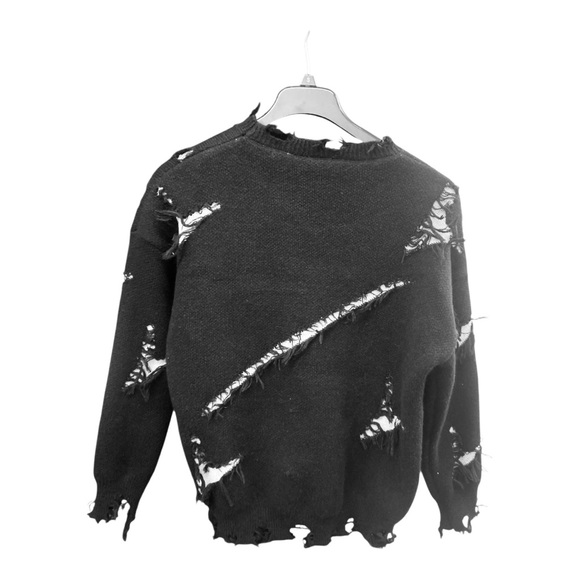 Distressed Black Sweater with Beige Accents - Picture 4 of 4